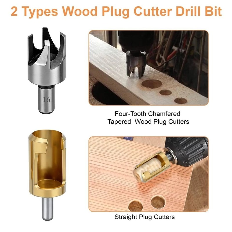TitaniumPlated Carbon Steel Wood Plug Hole Cutter Dowel Maker Cutting Set Shank Drill Bit For Woodw