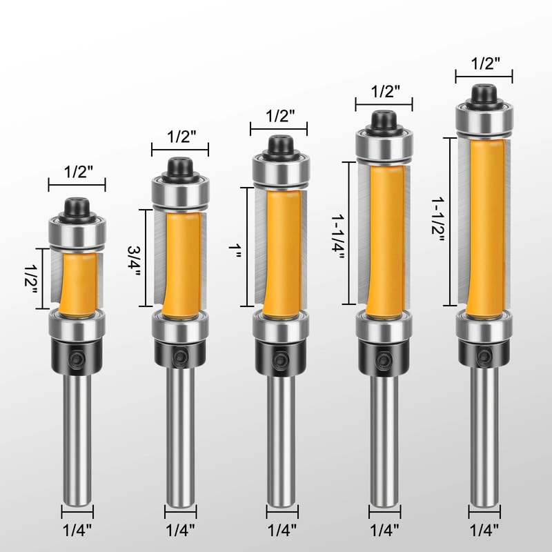 Flush Trim Router Bit Set 14 Shank Top Bottom Bearing Cutting Diameter For Woodworking Veneer 1