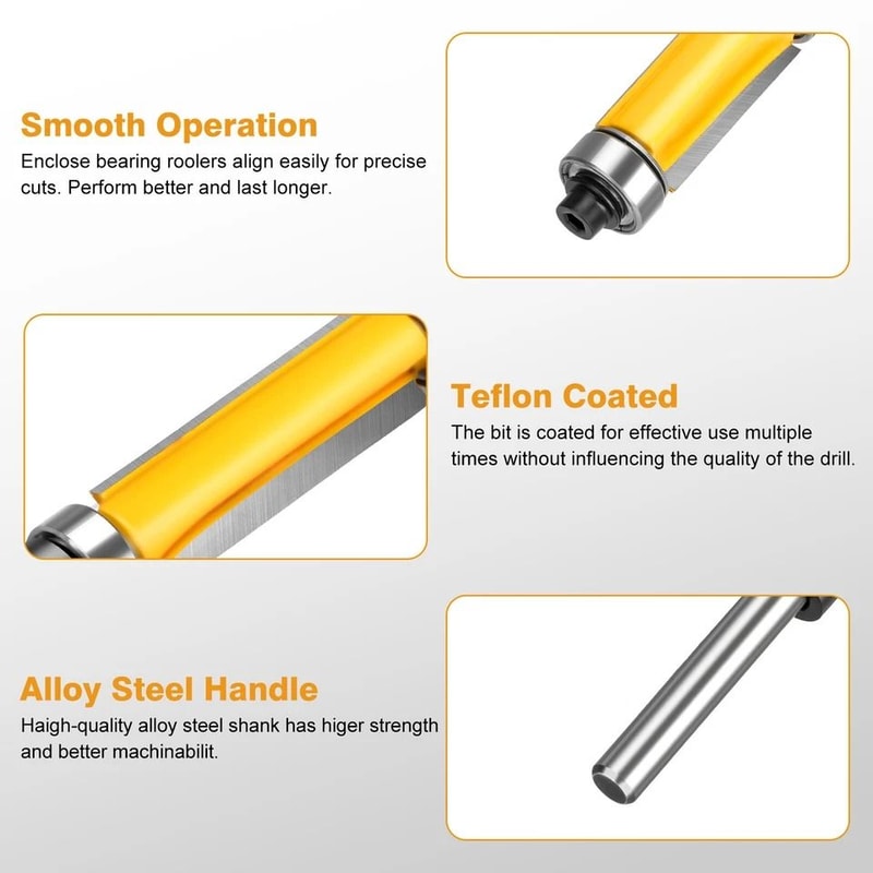 Flush Trim Router Bit Set 14 Shank Top Bottom Bearing Cutting Diameter For Woodworking Veneer 5