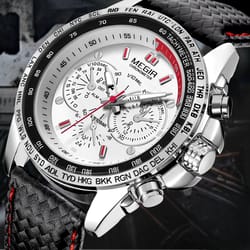 men waterproof stainless steel analog wrist watch, military sports design, stylish leather band