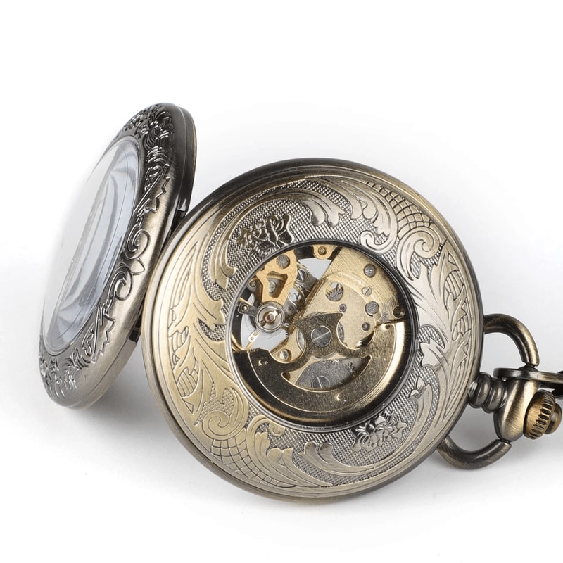 Roman Numerals Vintage Mechanical Pocket Watch Skeleton Dial Automatic Chain For Collectors And Cos 2