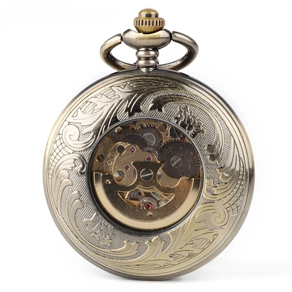Roman Numerals Vintage Mechanical Pocket Watch Skeleton Dial Automatic Chain For Collectors And Cos 4