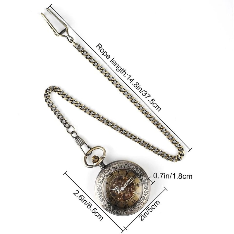 Roman Numerals Vintage Mechanical Pocket Watch Skeleton Dial Automatic Chain For Collectors And Cos 5