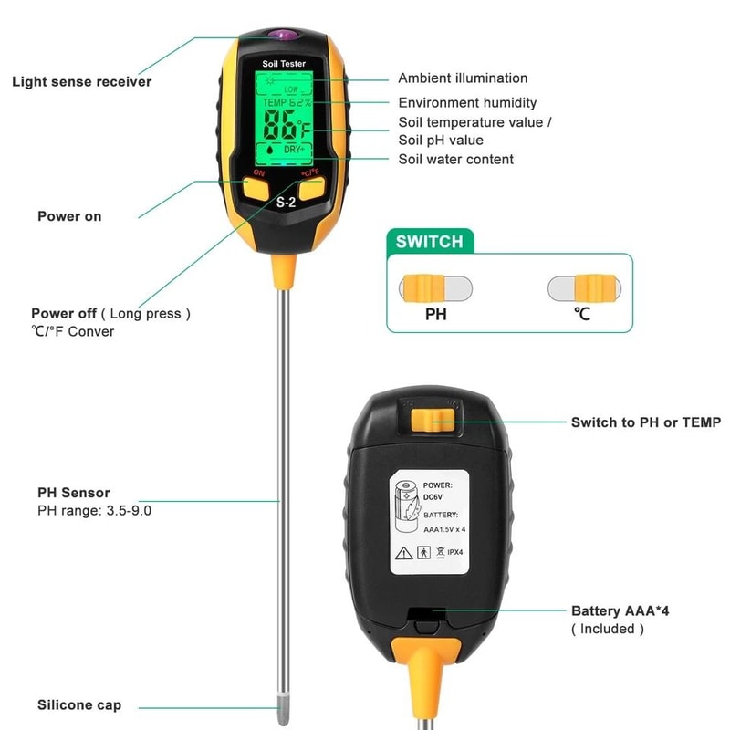 Digital Soil Tester PH Meter For Plants Lawn Moisture Temperature Tester Accurate LCD Display For G 7