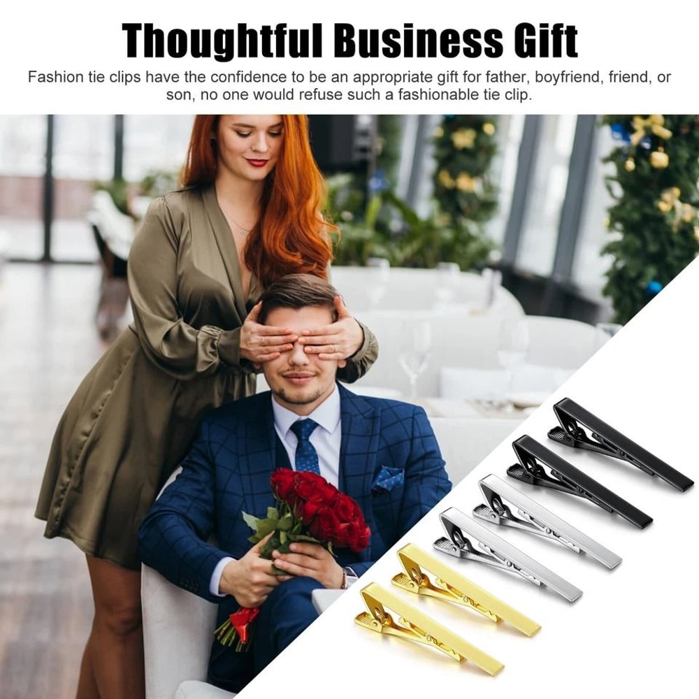 Elegant Metal Necktie Tie Clips For Men Black Silver Gold Wedding Party Gift Copper Bar Pinch Clasp 3