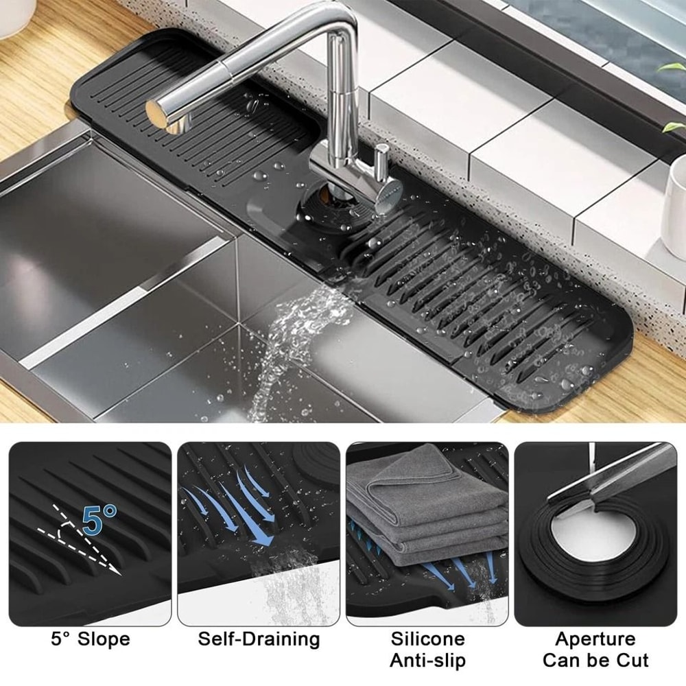 Silicone Kitchen Faucet Sinks Splash Guard Adjustable Drain Pad Water Catcher Tray Sink Mat Water C 7