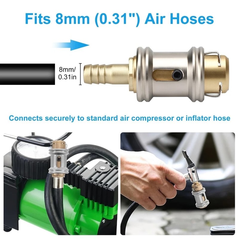 Quick Connect Air Chuck PushOn Brass Tire Inflator Connector Hose Barb Adapter For Schrader Valve 5