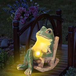 frog garden statue outdoor, lawn ornament with solar lights, patio yard frog figurine, solar frog decor