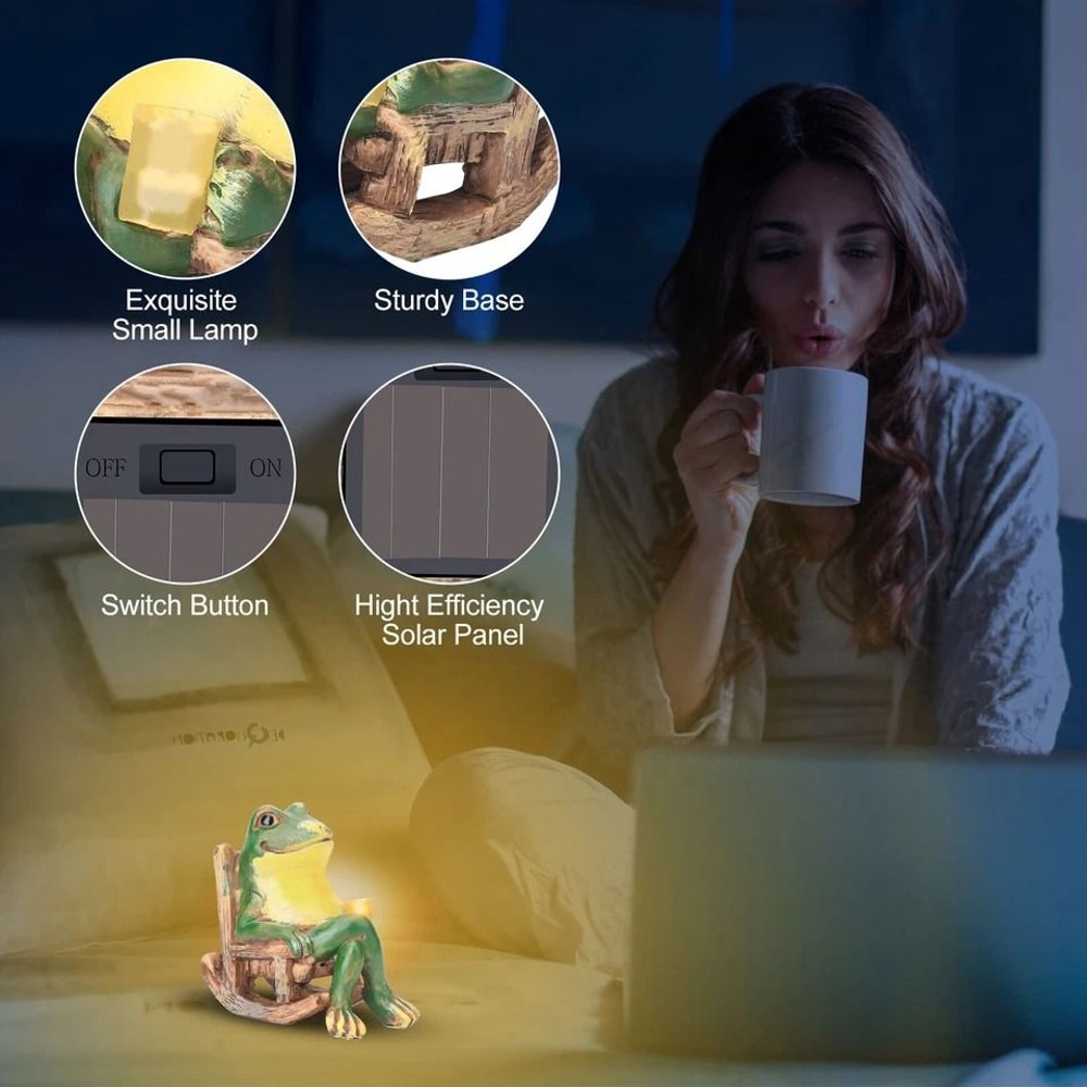 Frog Garden Statue Outdoor Lawn Ornament With Solar Lights Patio Yard Frog Figurine Solar Frog Deco