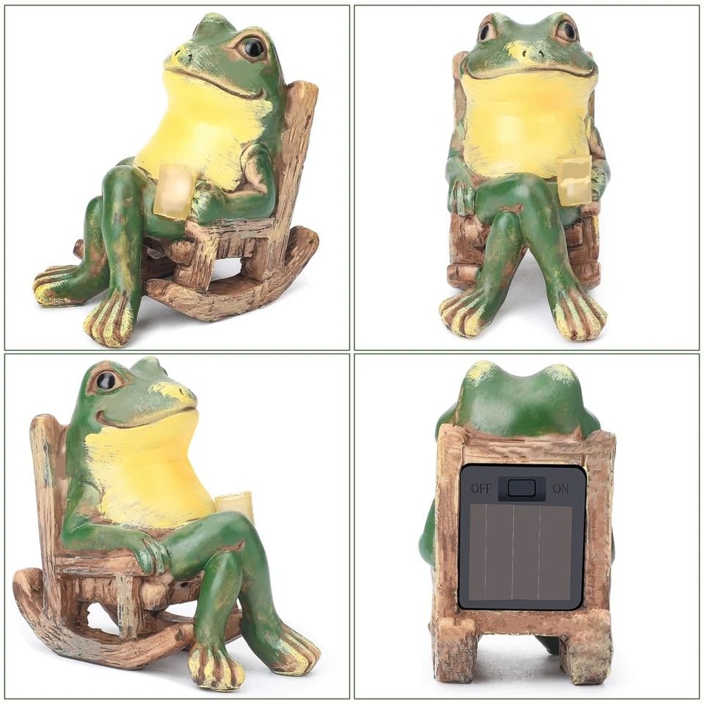 Frog Garden Statue Outdoor Lawn Ornament With Solar Lights Patio Yard Frog Figurine Solar Frog Deco