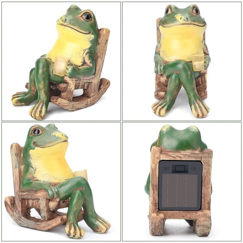 Frog Garden Statue Outdoor Lawn Ornament With Solar Lights Patio Yard Frog Figurine Solar Frog Deco
