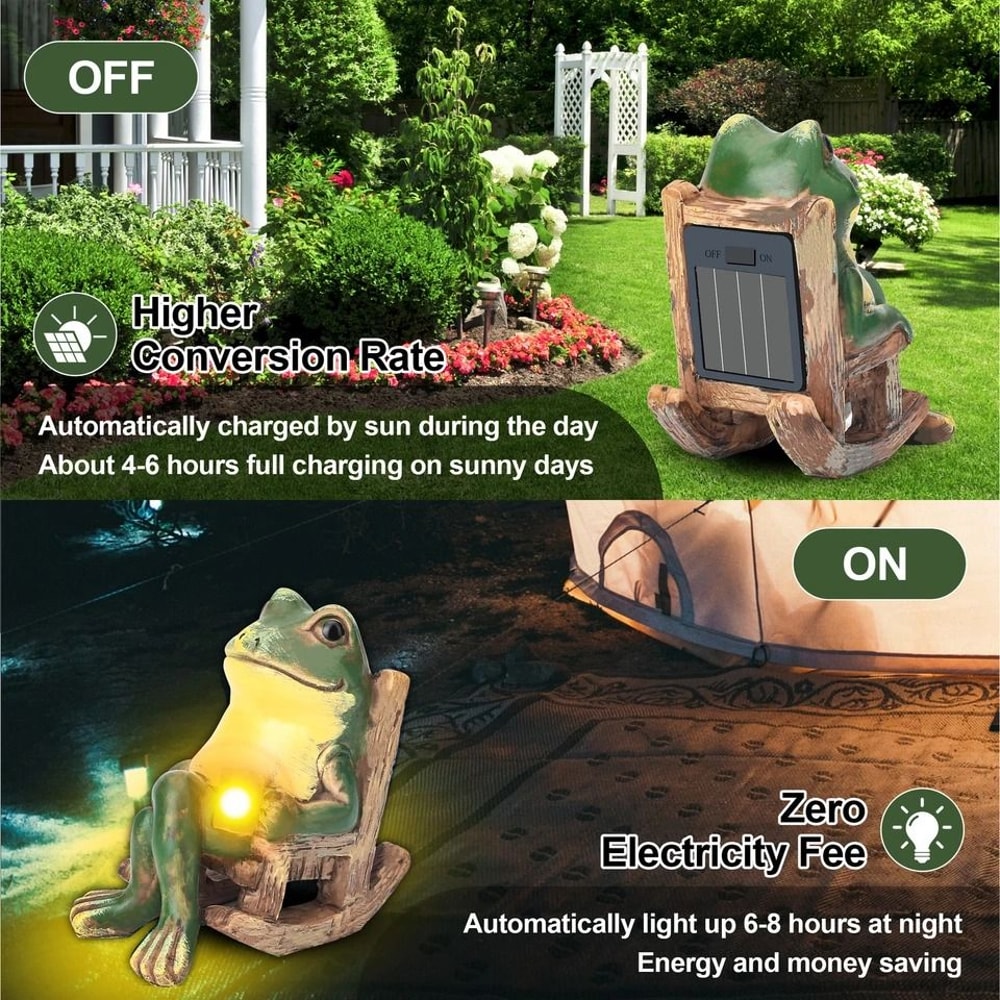 Frog Garden Statue Outdoor Lawn Ornament With Solar Lights Patio Yard Frog Figurine Solar Frog Deco