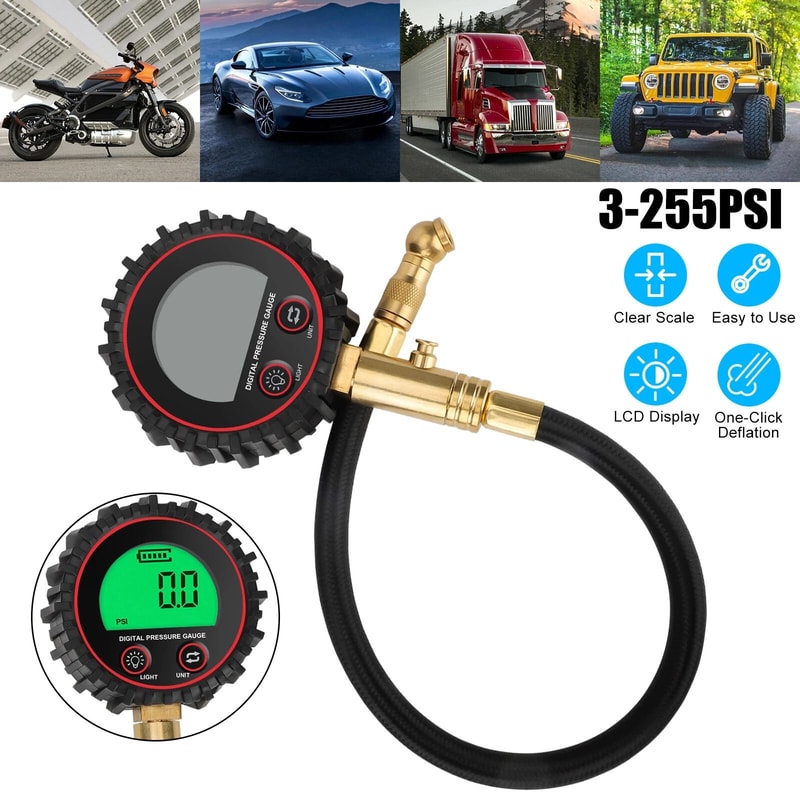 Digital Tire Air Pressure Gauge Heavy Duty Checker Accurate PSI KPA Bar For Trucks Cars RVs 2