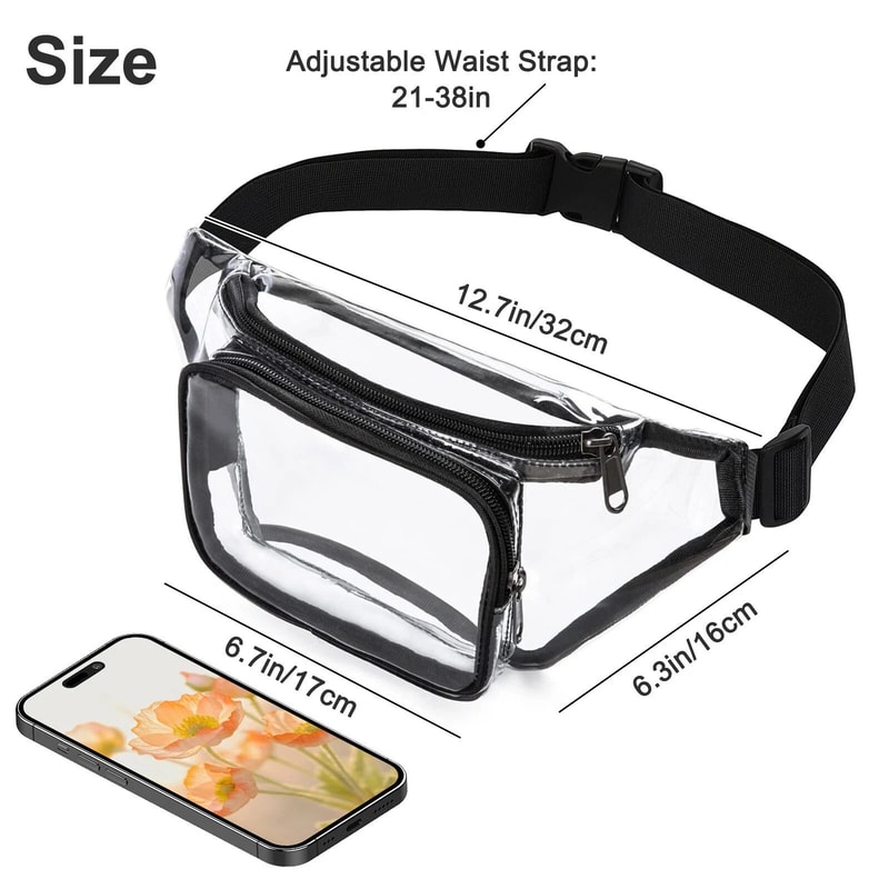 Adjustable Strap Waterproof Clear Waist Bag Transparent Zip Fanny Pouch For Outdoor Travel Hiking R 2