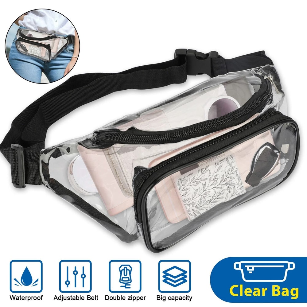 Adjustable Strap Waterproof Clear Waist Bag Transparent Zip Fanny Pouch For Outdoor Travel Hiking R 3