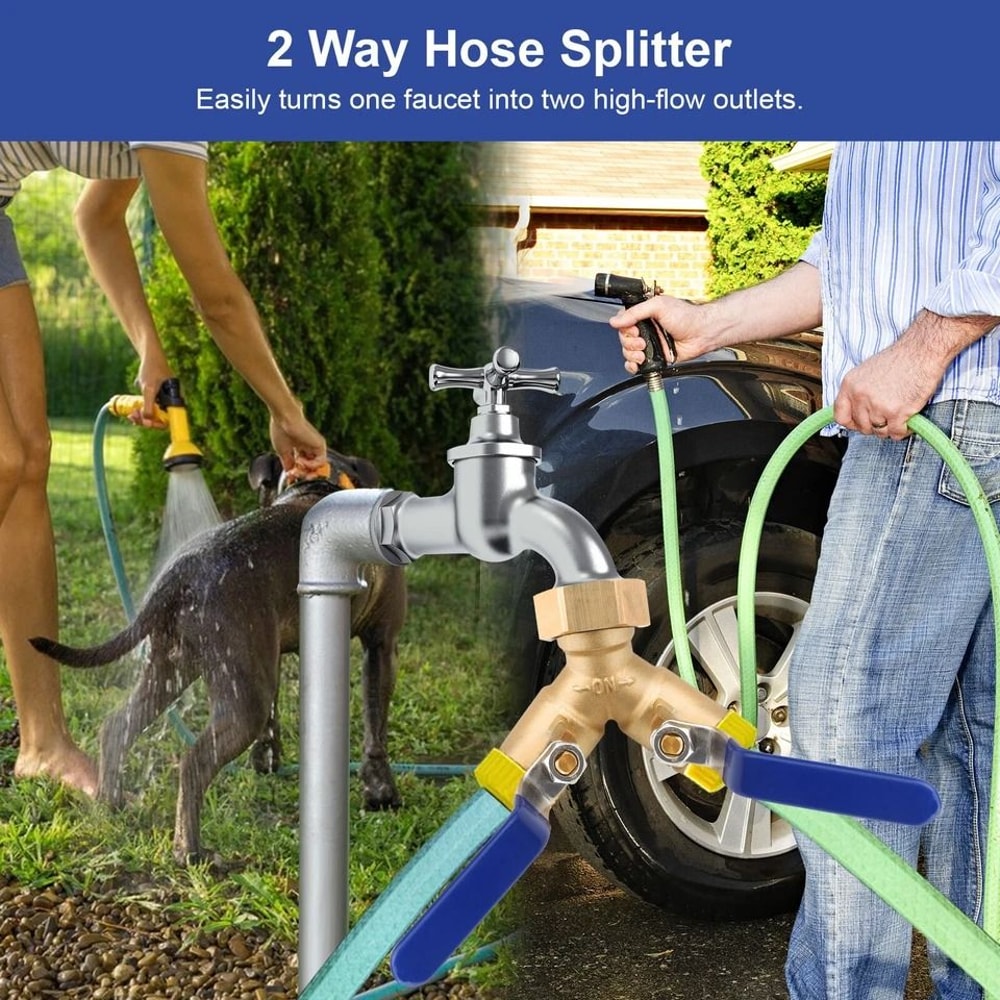 Brass Y ConnectorWay Hose Splitter Garden Hose Adaptor With Independent Flow Control And LeakProof 2