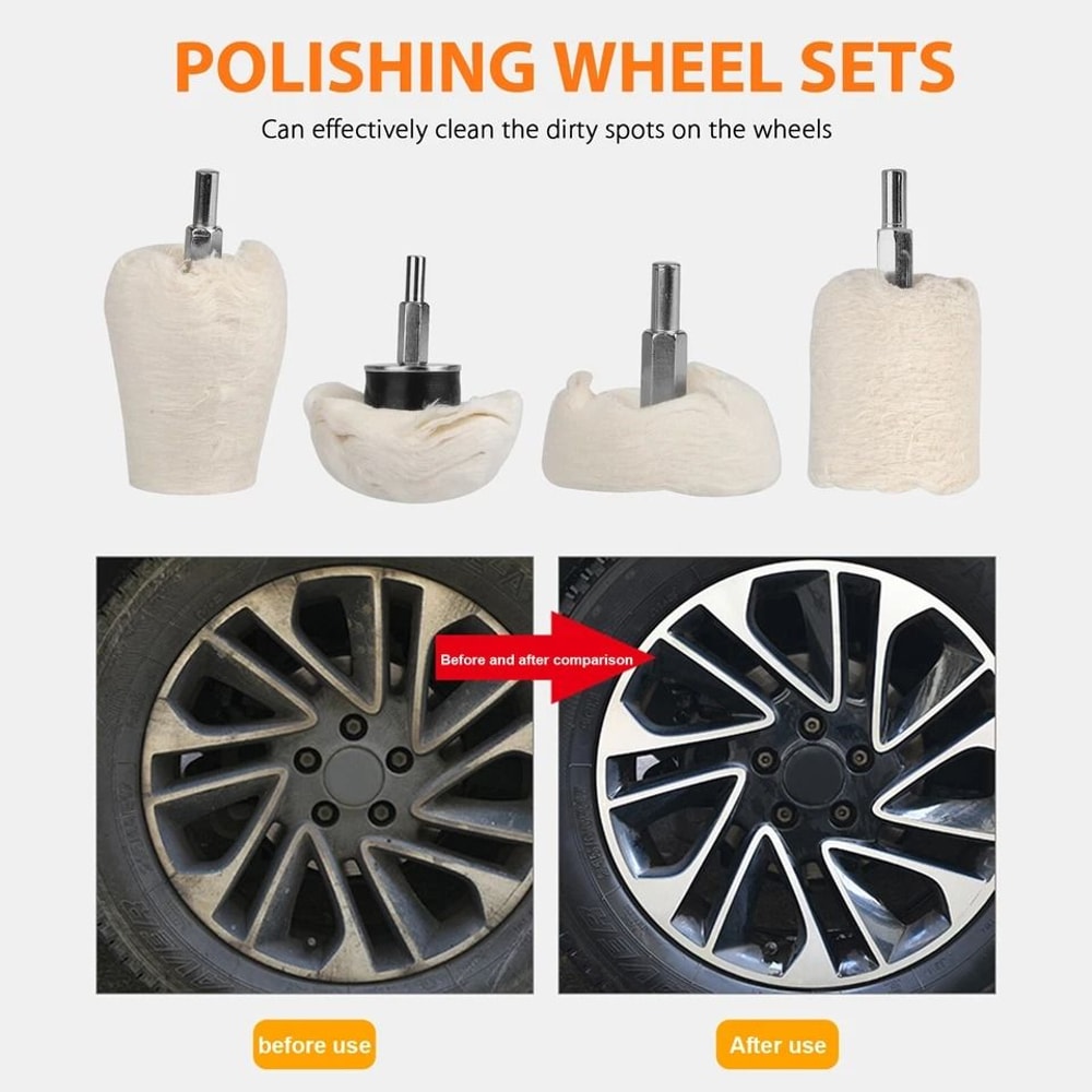 White Cotton Polishing Buffing Kit Drill Wheels For Car Motorcycle Metal Rims Jewelry And Auto Body 7
