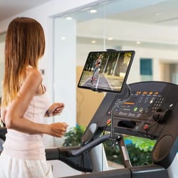 adjustable tablet phone holder for treadmill, bike, rotation gooseneck ipad mount, fits devices like iphone