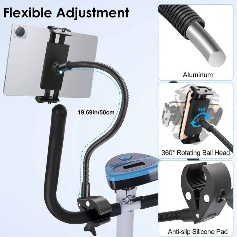 Adjustable Tablet Phone Holder For Treadmill Bike 360 Rotation Gooseneck IPad Mount Fits Devices Li 4