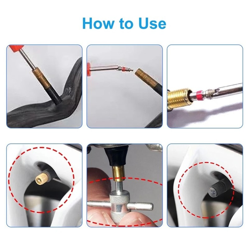 Valve Core Kit With Way Valve Tool Remover For Auto Trucks Motorcycles ATVs Bicycles Universal Ti 3