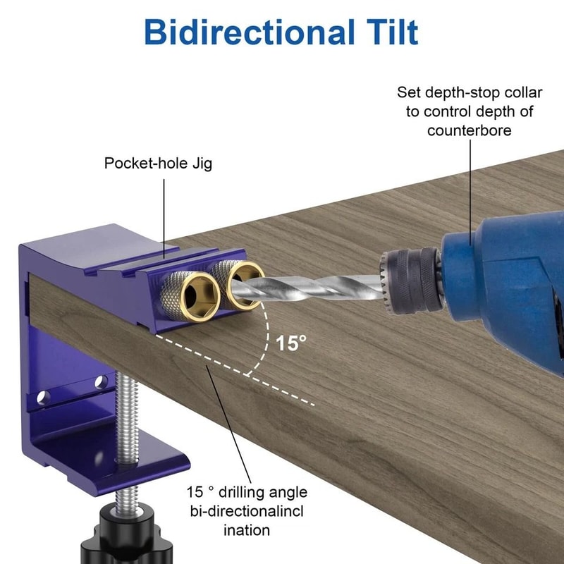 Adjustable Pocket Hole Jig Kit Dowel Drills For Woodworking Carpentry Joinery Tool Furniture 3