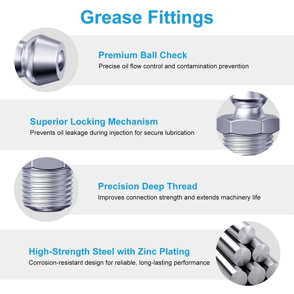 Grease Gun Accessory Kit Adapter Needle Coupler Flex Hose Fittings For Automotive Truck Farm 6