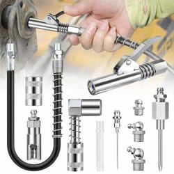 grease gun accessory kit, adapter needle, coupler, flex hose, fittings for automotive, truck, farm