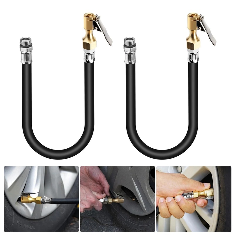 Tire Inflator Extension Hose Adapter With QuickConnect Chuck Durable Rubber Metal For Cars 0