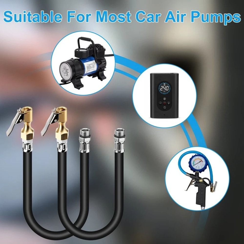 Tire Inflator Extension Hose Adapter With QuickConnect Chuck Durable Rubber Metal For Cars 4