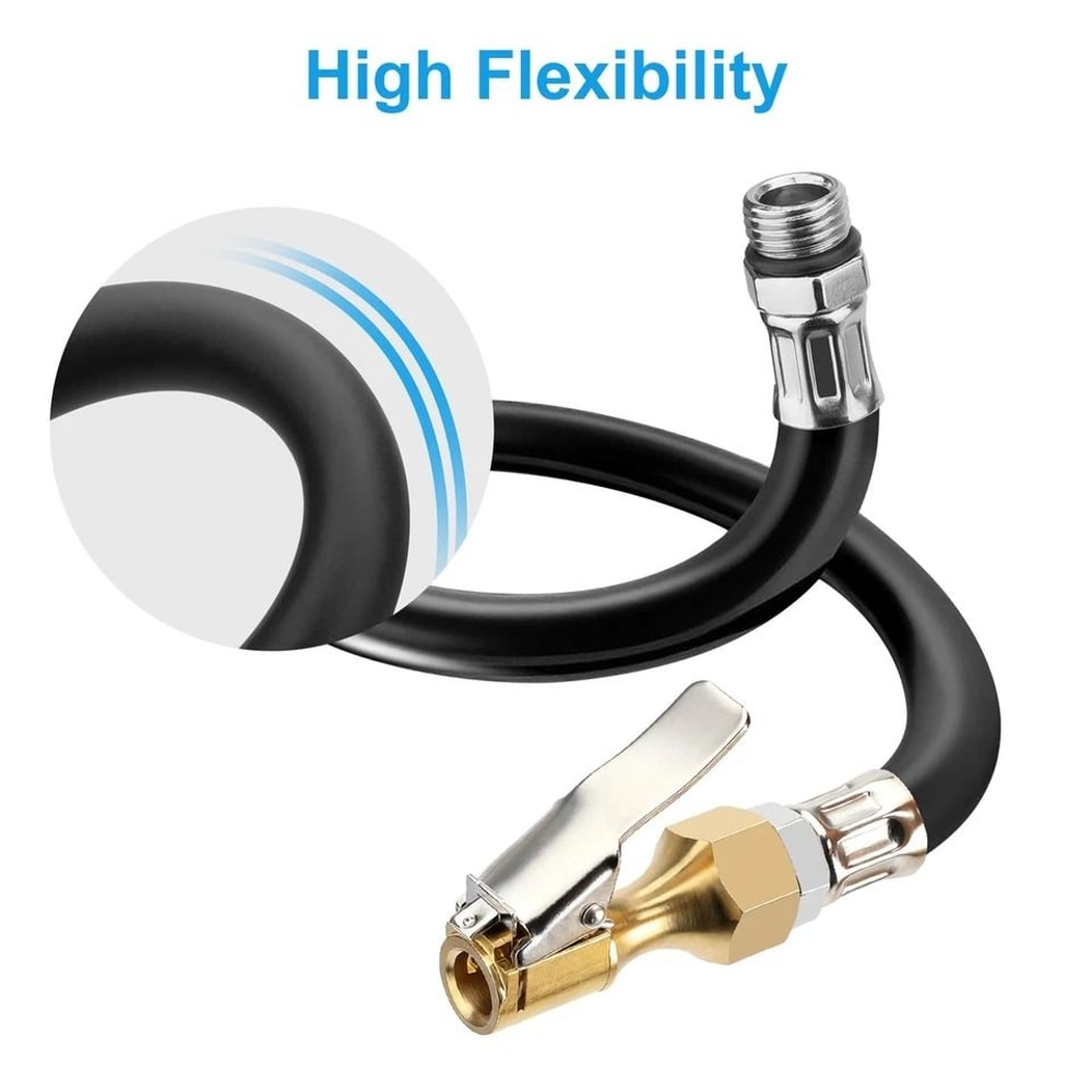 Tire Inflator Extension Hose Adapter With QuickConnect Chuck Durable Rubber Metal For Cars 5