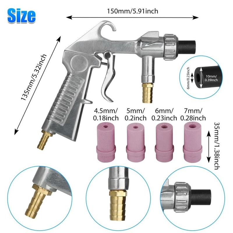Gun Sand Blaster Sandblaster Air Kit Ceramic Nozzles For Abrasive Sandblasting Efficient Rust Remov