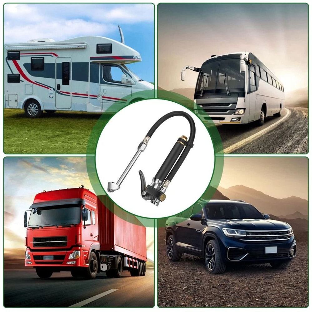 Tire Inflator With Pressure Gauge Dual Head Air Chuck For Easy Inflation HeavyDuty Hose 2