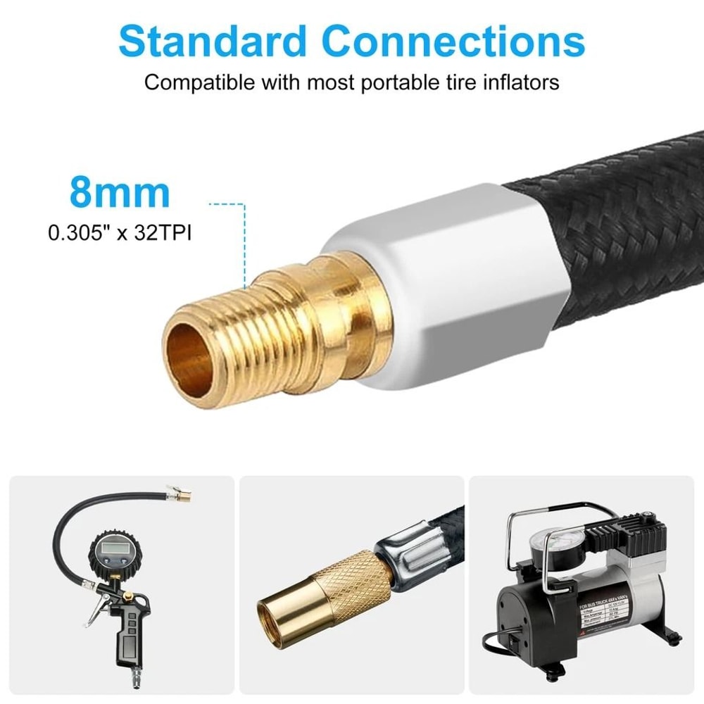 Tire Inflator Hose Extension Adapter For Schrader Valves Compatible With Cars Motorcycles Bikes 6