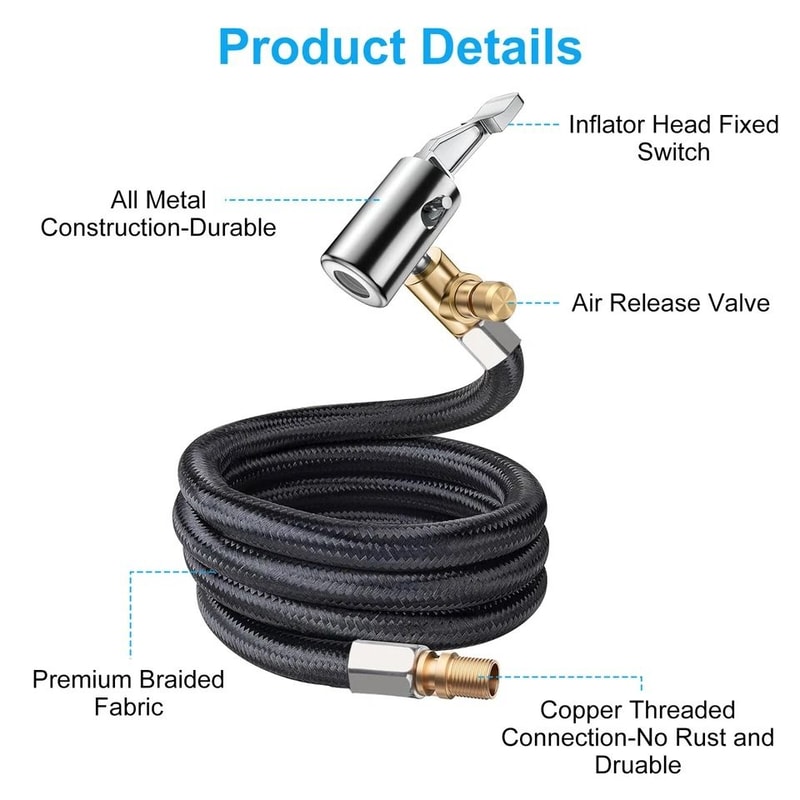 Tire Inflator Hose Extension Adapter For Schrader Valves Compatible With Cars Motorcycles Bikes 8