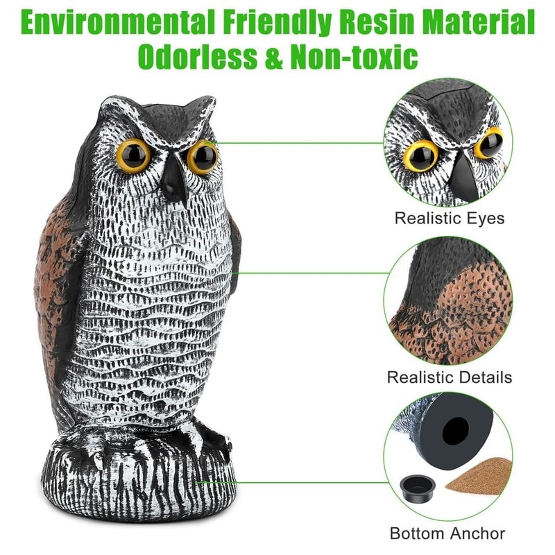 Garden Yard Scarecrow Owl Decoy Pigeon Repellent Bird Scare Statue Waterproof Plastic Owl For Yard 3