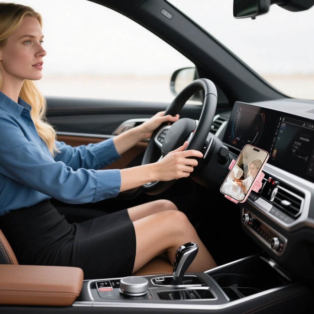 Air Vent Mount For IPhone Rotation Car Phone Holder Pink Android Thick Case Friendly 1