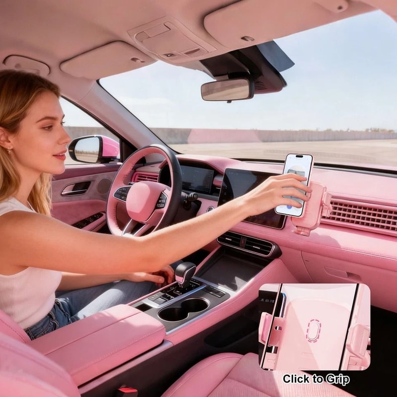 Air Vent Mount For IPhone Rotation Car Phone Holder Pink Android Thick Case Friendly 3