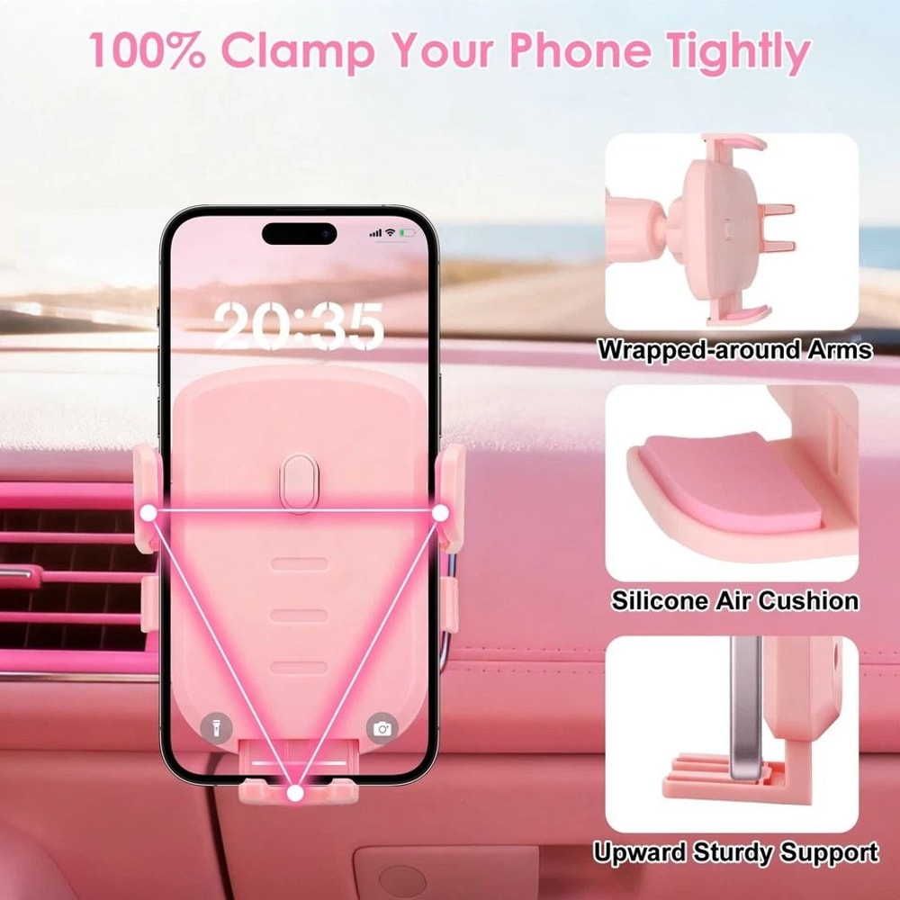 Air Vent Mount For IPhone Rotation Car Phone Holder Pink Android Thick Case Friendly 4