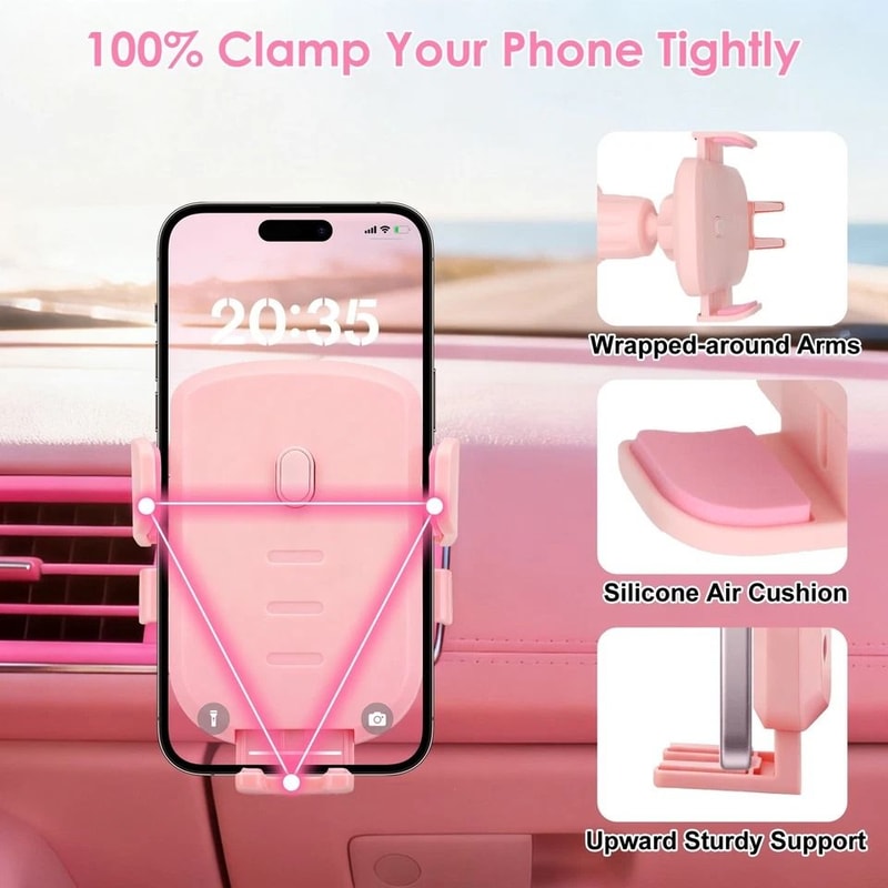 Air Vent Mount For IPhone Rotation Car Phone Holder Pink Android Thick Case Friendly 4