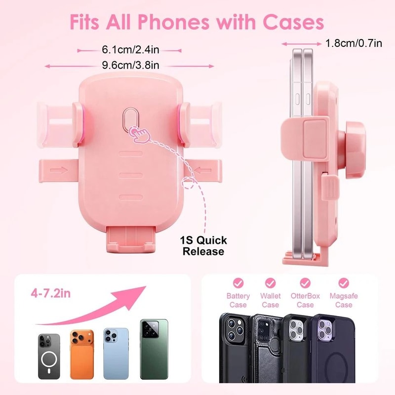 Air Vent Mount For IPhone Rotation Car Phone Holder Pink Android Thick Case Friendly 7