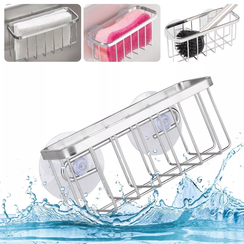 Kitchen Sink Caddy Sponge Holder With Suction Cups Stainless Steel Drain Rack Soap Storage Organize 0