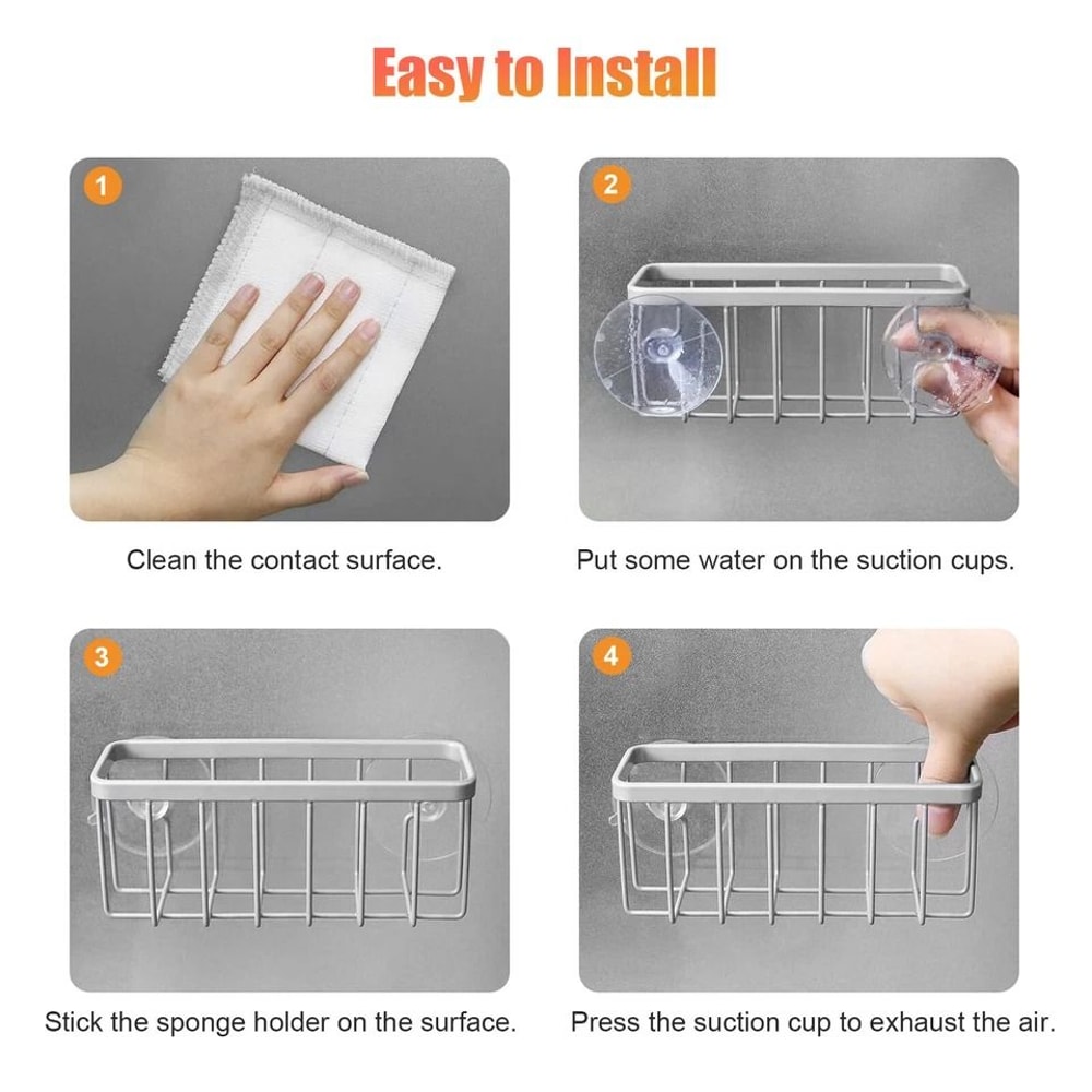 Kitchen Sink Caddy Sponge Holder With Suction Cups Stainless Steel Drain Rack Soap Storage Organize 4