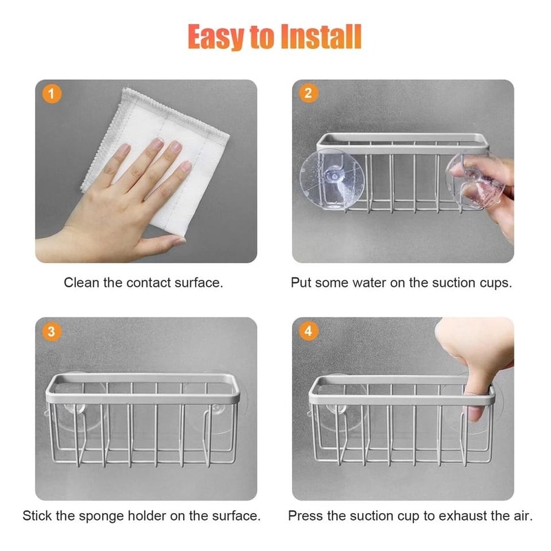 Kitchen Sink Caddy Sponge Holder With Suction Cups Stainless Steel Drain Rack Soap Storage Organize 4