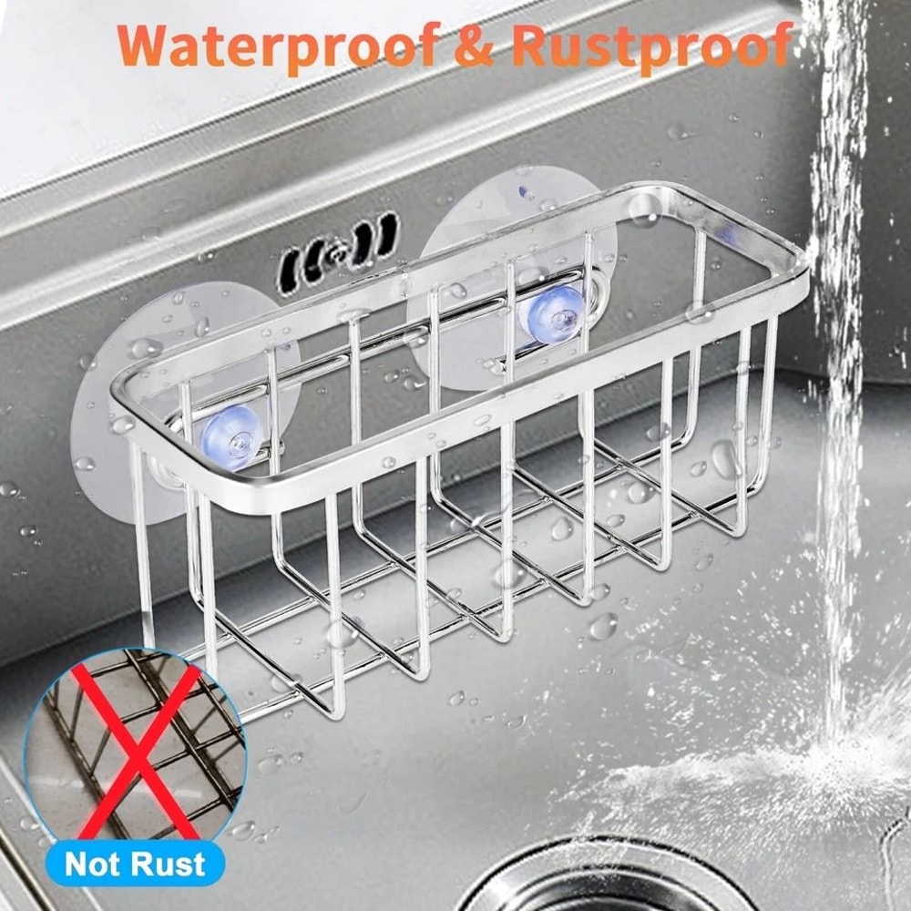 Kitchen Sink Caddy Sponge Holder With Suction Cups Stainless Steel Drain Rack Soap Storage Organize 5