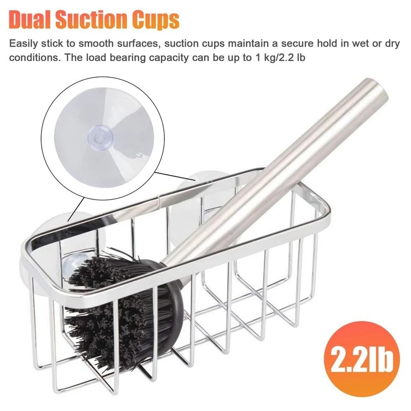Kitchen Sink Caddy Sponge Holder With Suction Cups Stainless Steel Drain Rack Soap Storage Organize 6
