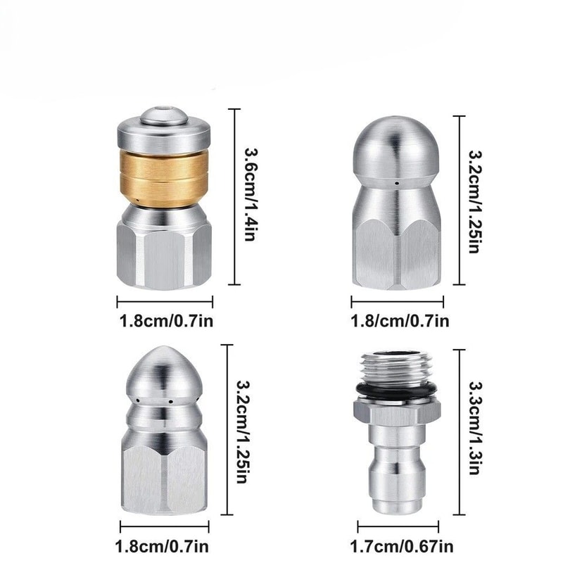 Heavy Duty PSI Sewer Jetter Nozzle Multifunction Pressure Washer Drain Jet Hose Tip Stainless Steel 7