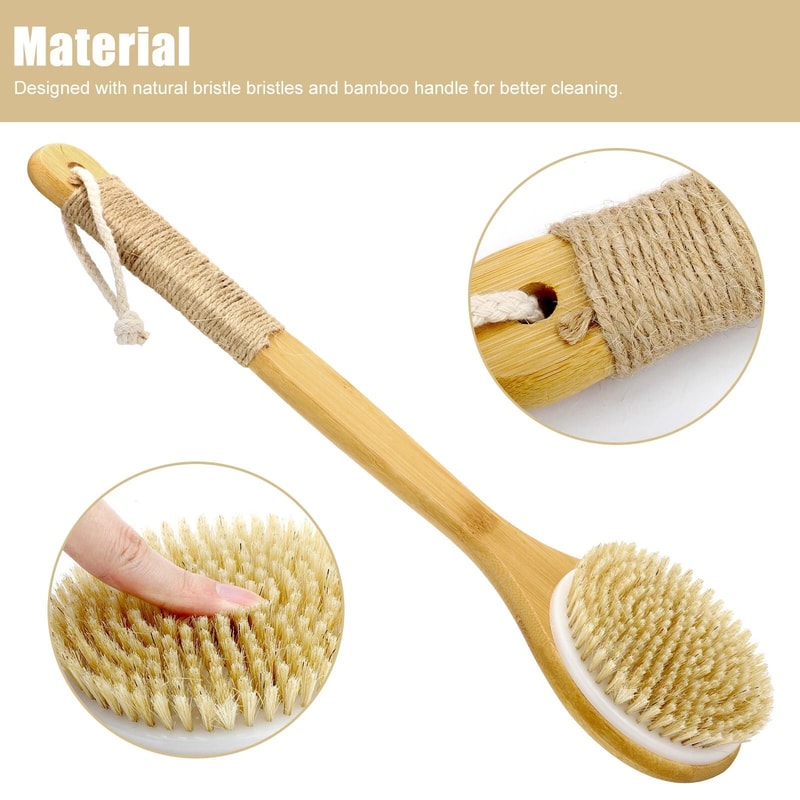 Natural Boar Bristle Bath Brush With Long Handle EcoFriendly Bamboo Back Scrubber For Skin Exfoliat 1