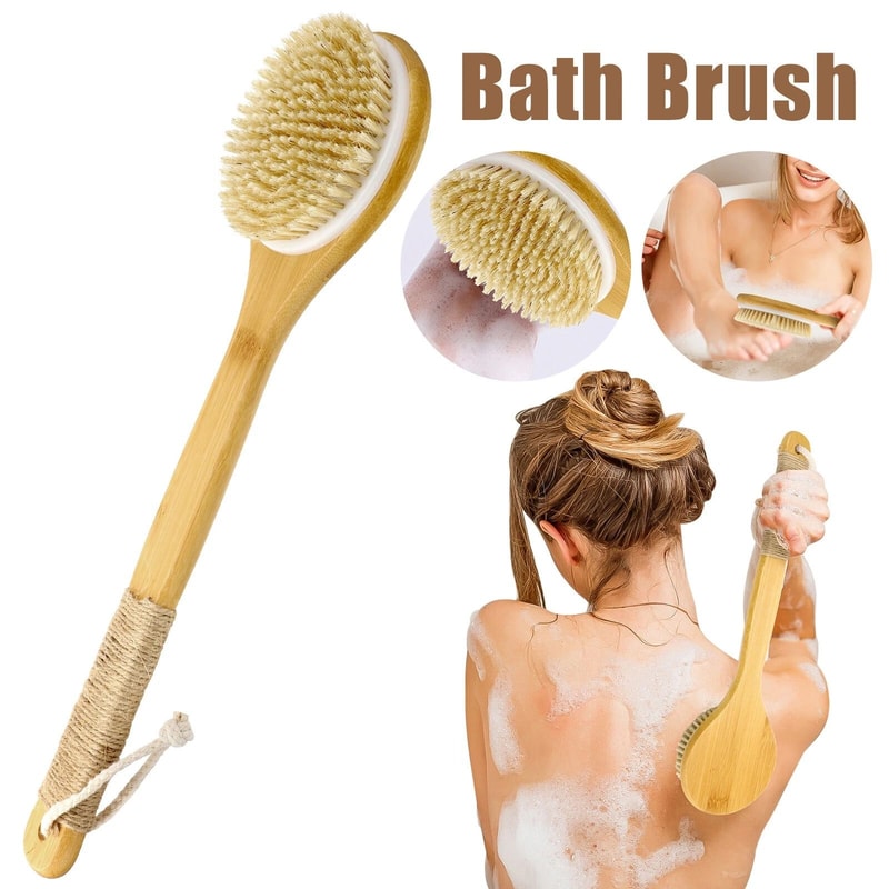 Natural Boar Bristle Bath Brush With Long Handle EcoFriendly Bamboo Back Scrubber For Skin Exfoliat 2