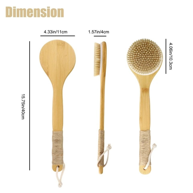 Natural Boar Bristle Bath Brush With Long Handle EcoFriendly Bamboo Back Scrubber For Skin Exfoliat 3