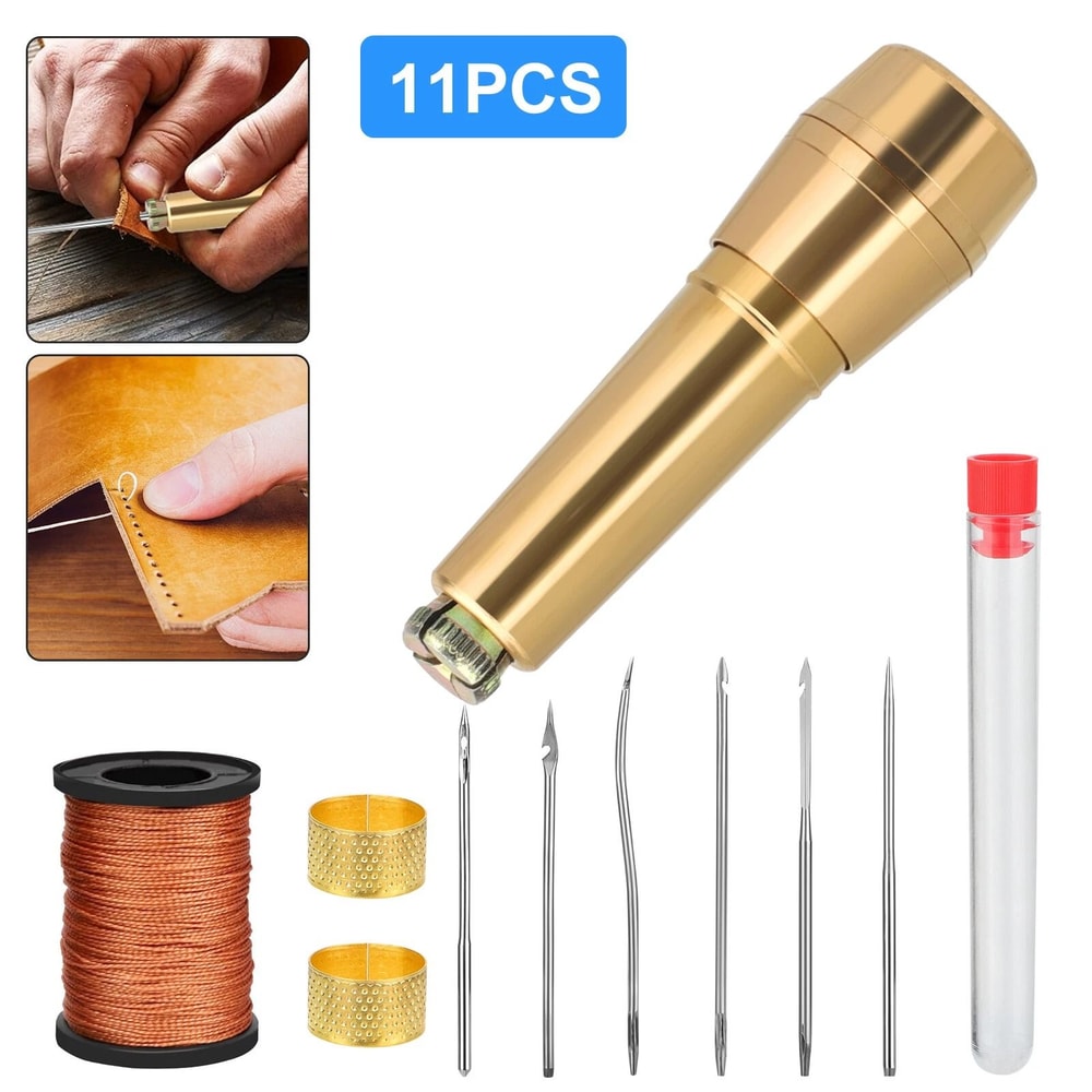 Leather Stitching Needles Kit Awl Hand Tools For DIY Nylon Thread Copper Handle Sewing Needles For 2